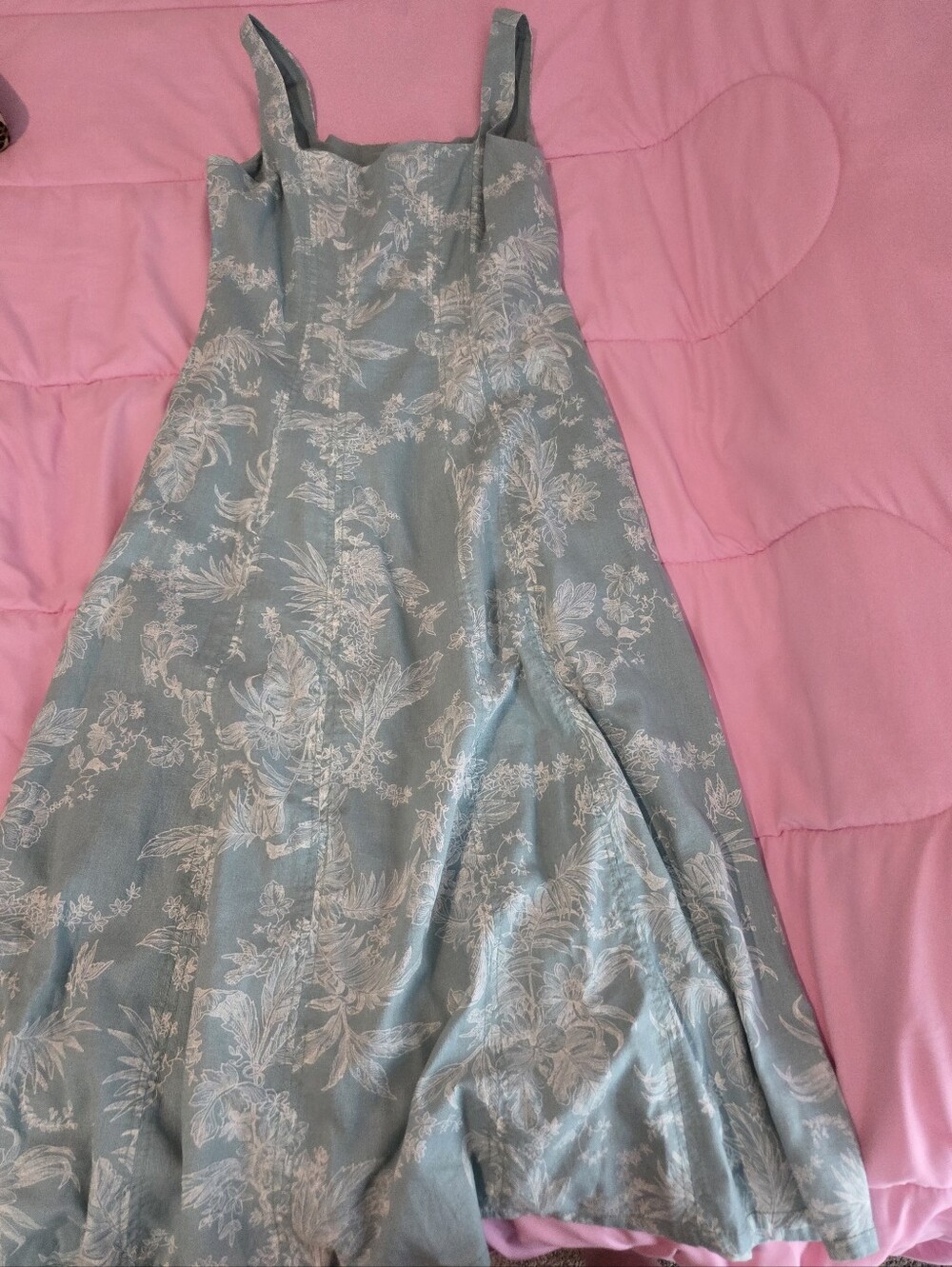 Light Blue Floral A-Line Sundress LOFT Linen